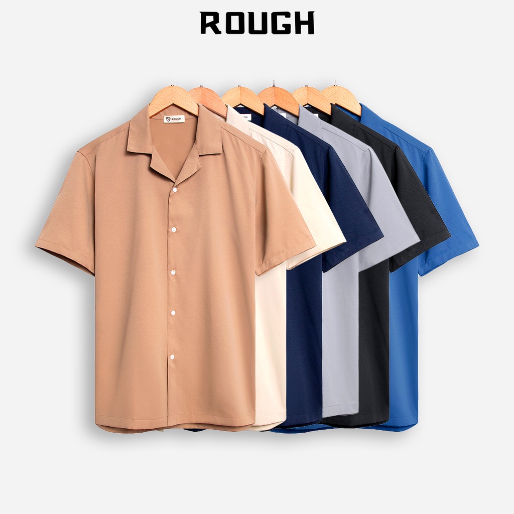 Áo Sơ Mi Nam Trơn Tay Ngắn ROUGH Cuban Shirt Chất Kaki Mỏng Nhẹ