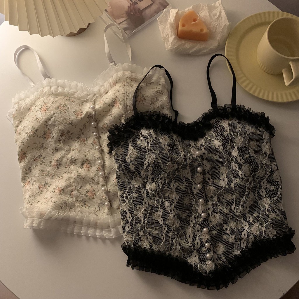 Áo hai dây phối ren hoa thời trang mùa thu 2021 | BigBuy360 - bigbuy360.vn