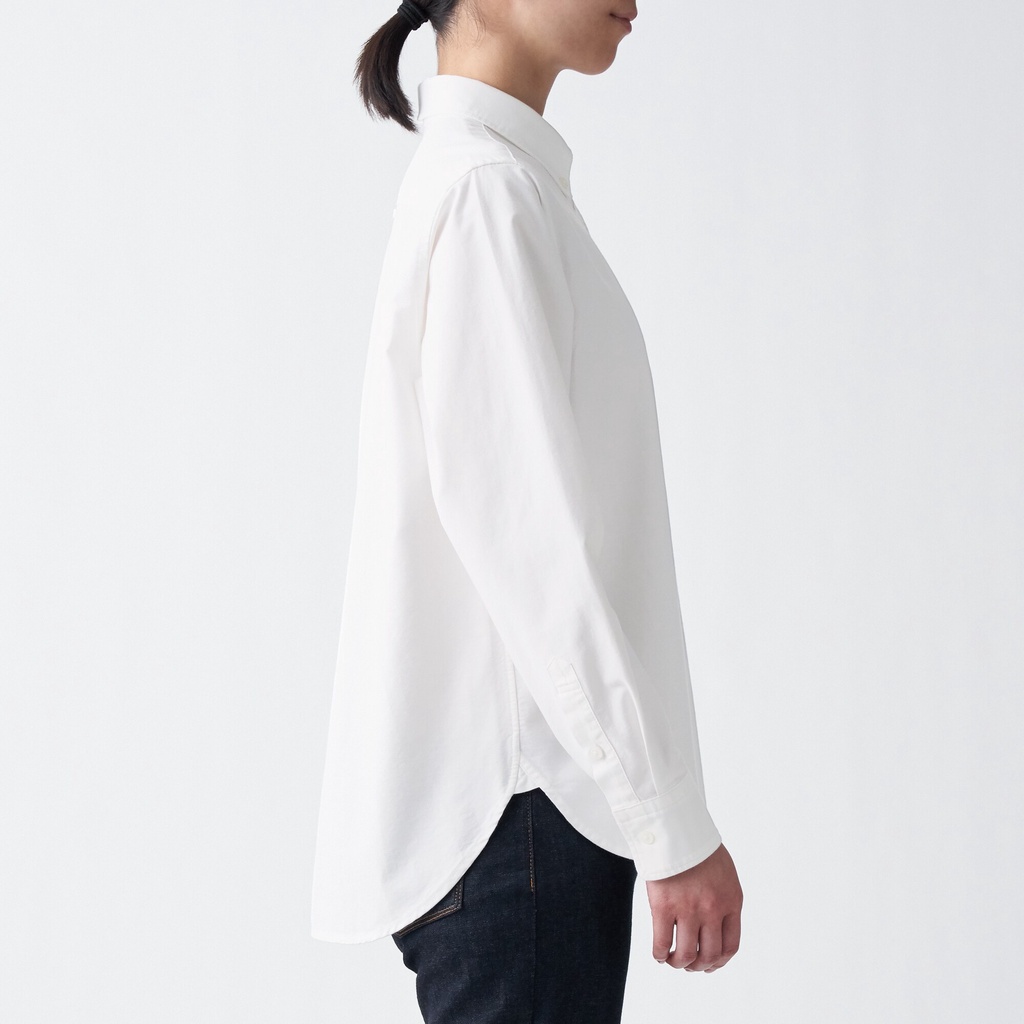 Muji Áo Sơ Mi Vải Oxford Washed Cổ Cài Nút