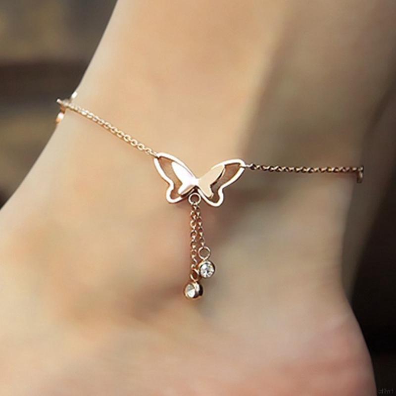 Korean Fashion Temperament Butterfly Single Diamond Tassel Foot Chain Summer Yoga Beach Leg Bracelet Handmade Anklet | BigBuy360 - bigbuy360.vn