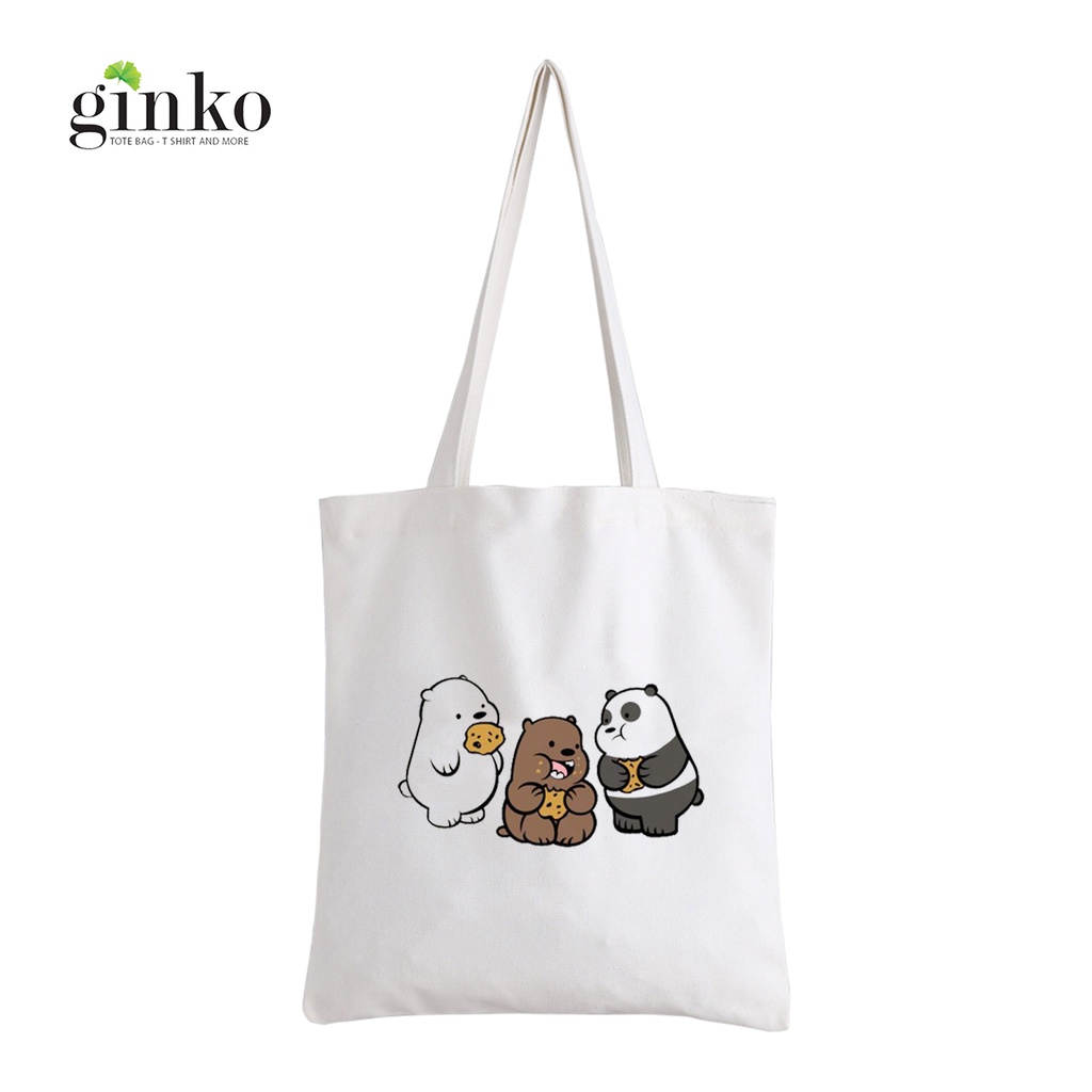 Túi Vải Tote GINKO Kiểu Basic Dây Kéo In Hình We Bare Bears