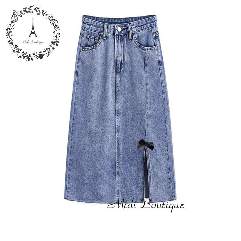 Chân váy jean, chân váy xẻ jean dáng chữ A thời trang nữ Midi Boutique | BigBuy360 - bigbuy360.vn