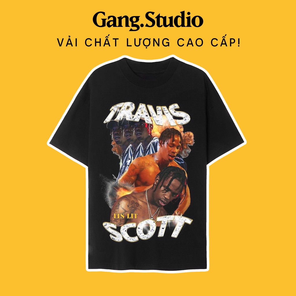 Áo thun Travis Scott Vintage Hiphop tay lỡ vải cao cấp phong cách nặng động, form siêu đẹp in hình R