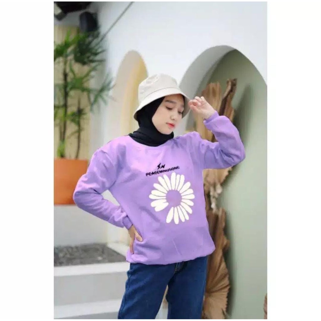 One Áo Sweater Dày Dặn In Hình Hoa Cúc Lớn Dễ Thương Xinh Xắn