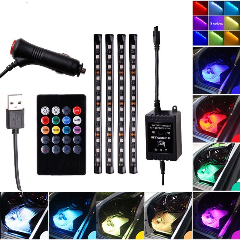 Lymoyo Đèn LED Không Dây Điều Khiển Từ Xa Nhiều Chế Độ RGB Trang Trí Nội Thất Xe Hơi