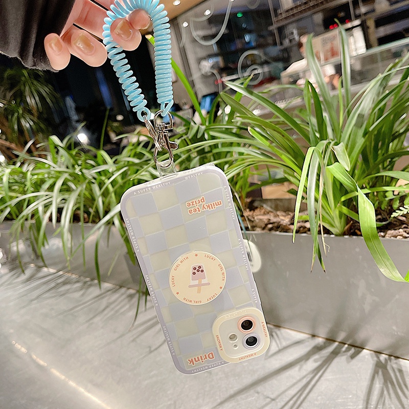 Ốp lưng iphone ốp Điện Thoại Họa Tiết Kẻ Ô Màu Xanh Dương Kèm Giá Đỡ Cho iPhone 14 13 12 11 PROMAX XS XR XSMAX SE202