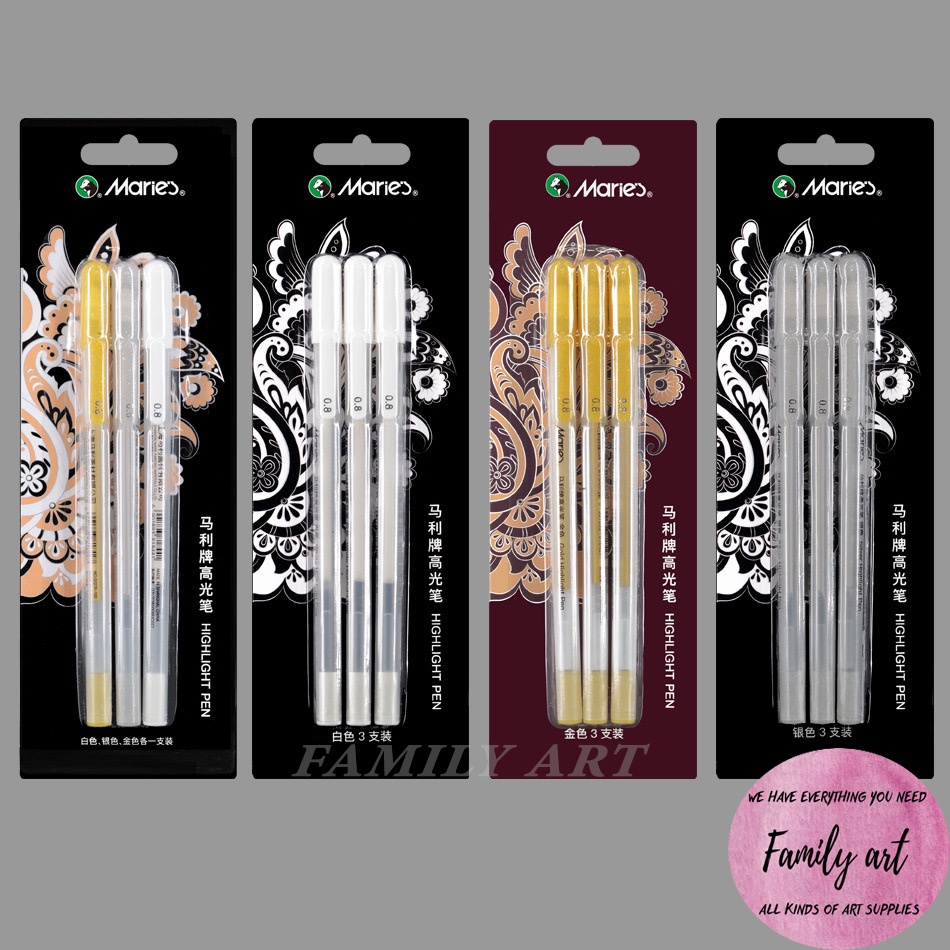 Bút GEL trắng/nhũ vàng/nhũ bạc Maries