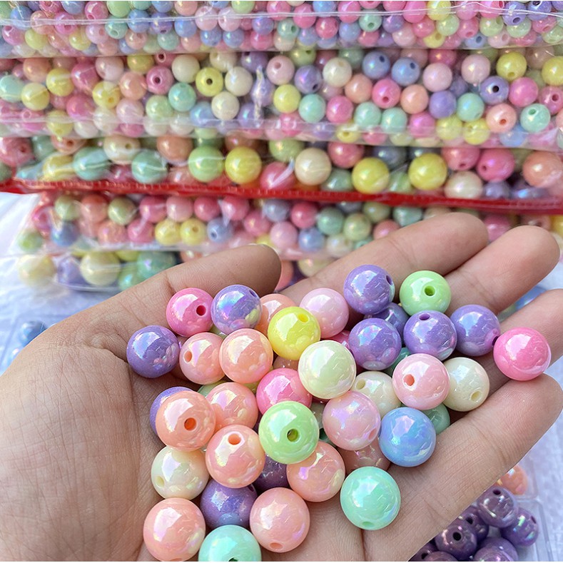 Hạt Xỏ Tròn Bằng Acrylic Màu Sắc 6 8 10 12mm Dùng Làm Vòng Tay DIY