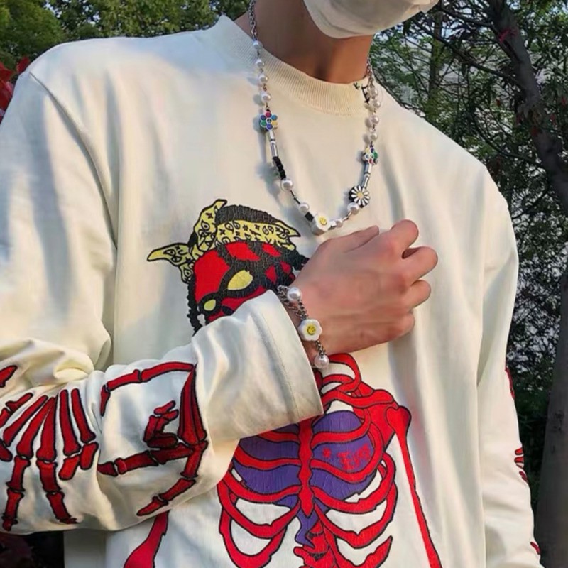 Vòng Cổ Mặt Hình Hoa Cúc Đính Ngọc Trai Sang Trọng Theo Phong Cách Hip Hop Cá Tính