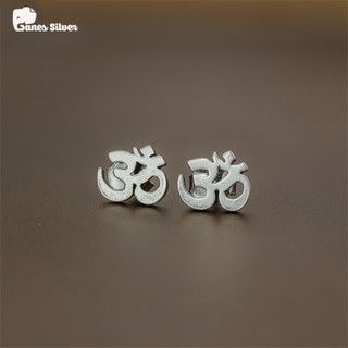 Bông tai bạc nữ GANES SILVER chữ Om chất liệu bạc thái - B000085