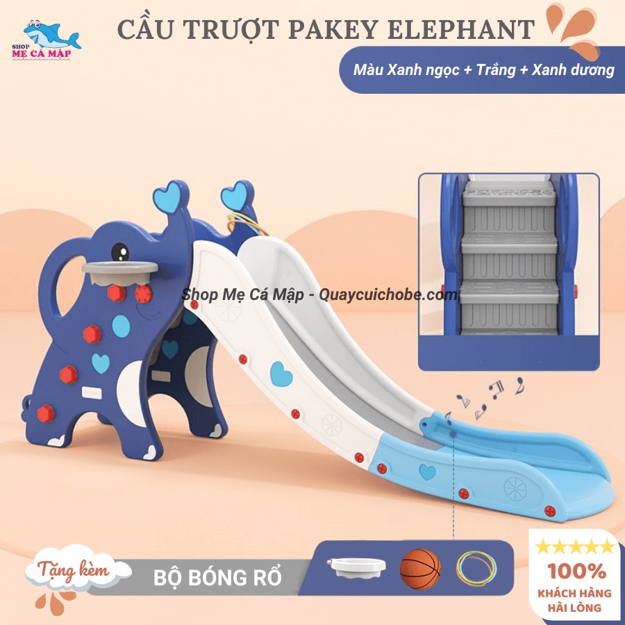 Cầu trượt Pakey Elephant bản đúp dày dài, Cầu trượt cho bé đủ 3 màu đáng yêu