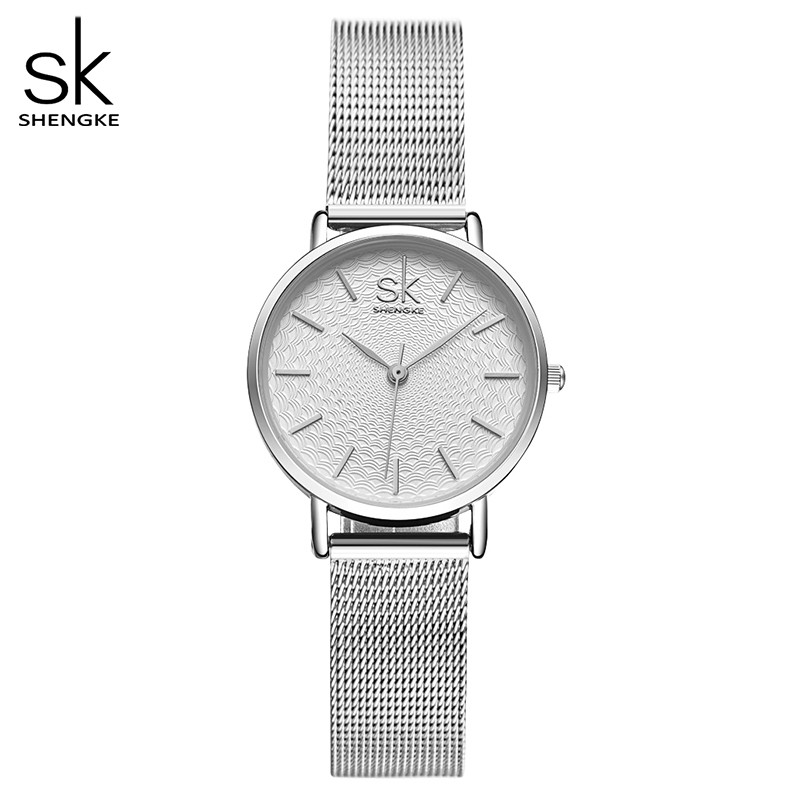 Đồng hồ đeo tay SHENGKE dây lưới thép không gỉ phong cách sang trọng hiện đại dành cho nữ