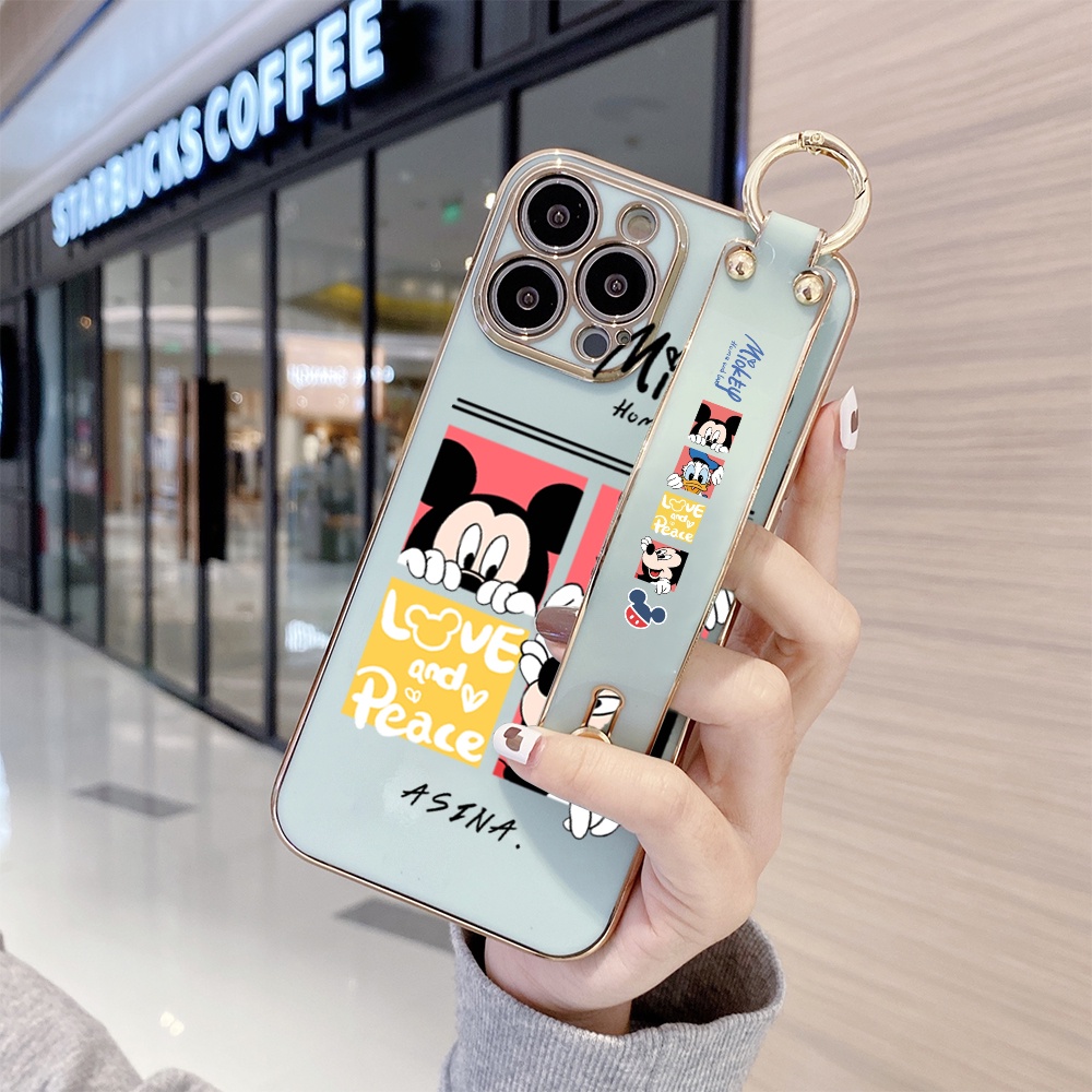 Ốp Điện Thoại Viền Vuông Mềm In Họa Tiết Minnie Có Dây Đeo Cho Samsung Galaxy A73 A53 A33 5G A23 A13 A03S