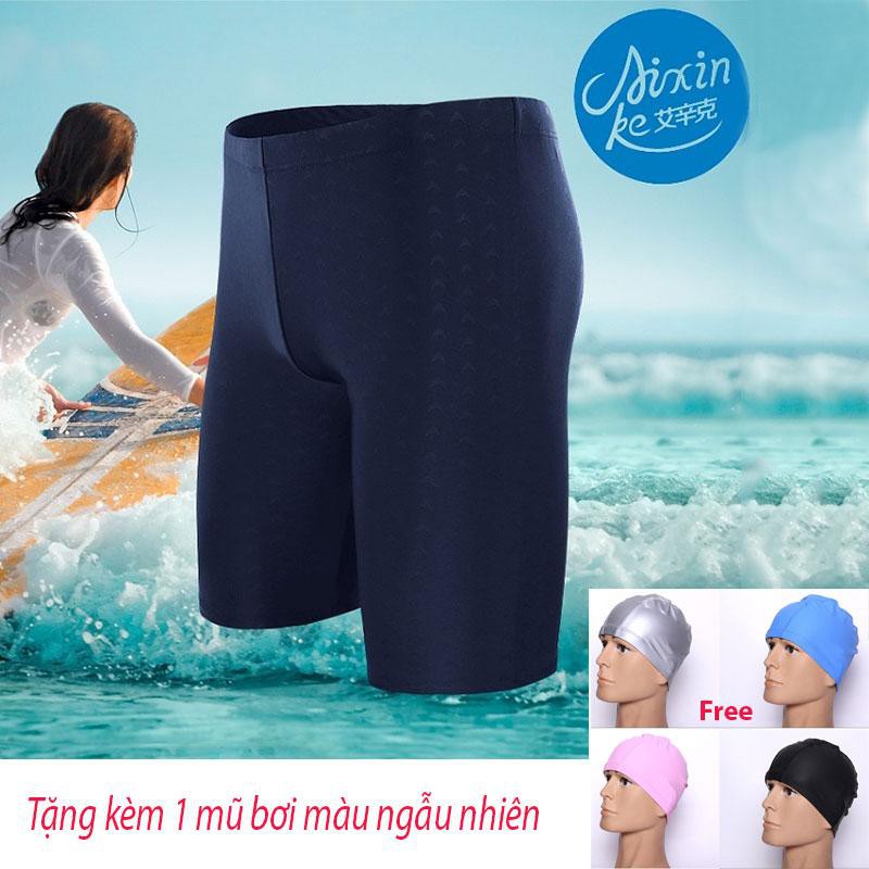 [Combo 2 cực sốc] Quần bơi nam chống thấm nước siêu rẻ co giãn tốt  có dây rút chống tụt tặng kèm mũ bơi QB 6025