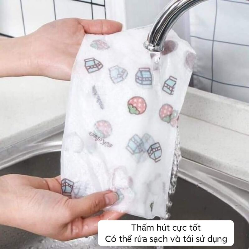 Cuộn giấy lau đa năng 50 tờ, chất liệu Rayon, có thể giặt lại được kích thước 11 x 20