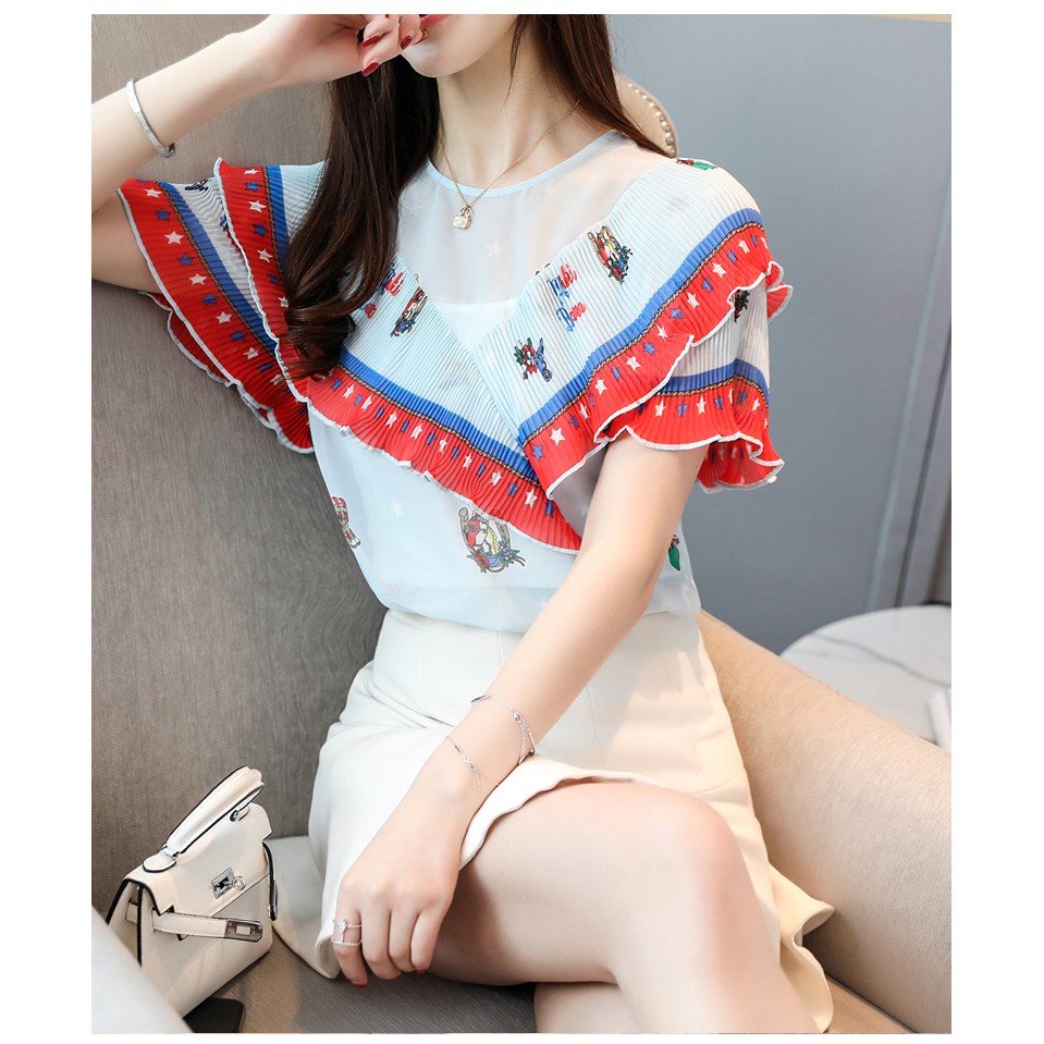 Áo kiểu công sở bánh bèo xinh xắn - Dành cho bạn nữ 60-69Ký mặc