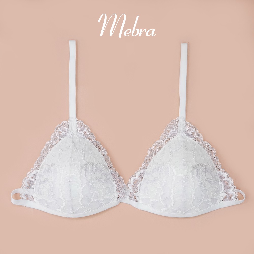 Bộ đồ lót ren bralette ren hoa trắng sexy gợi cảm, thiết kế không gọng mút mỏng thương hiệu Mebra_MB010T | BigBuy360 - bigbuy360.vn