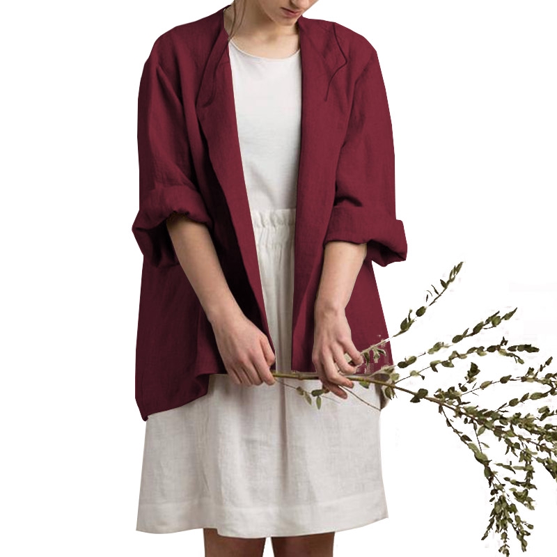 ZANZEA Áo khoác Cardigan dáng rộng bằng cotton thời trang dành cho nữ
