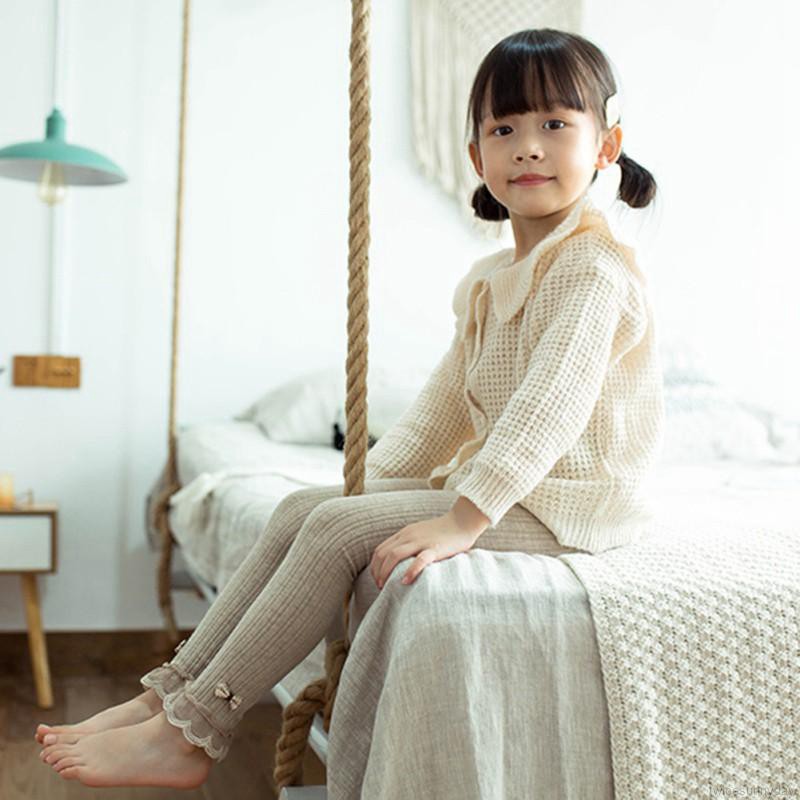 Quần legging phối ren đính nơ cho bé gái