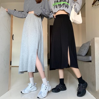 Chân váy thun xẻ tà dài đơn giản cá tính phong cách sang trọng freesize LIZHOUSE