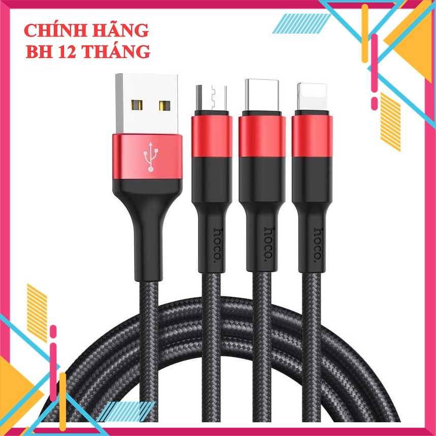 [ CHÍNH HÃNG] Cáp Sạc Nhanh 3 đầu Hoco X26 - Cổng linghtning, micro, typeC cho mọi loại máy