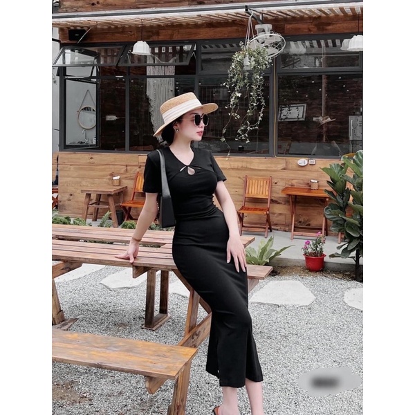 BOHOME- đầm gân xoắn lưng maxi ( đen,xanh,nâu)