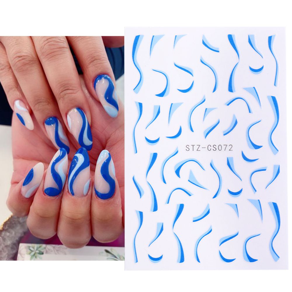 [Hàng mới về] Miếng dán móng tay trang trí nghệ thuật tự làm thiết kế hình gợn sóng màu kiểu Pháp