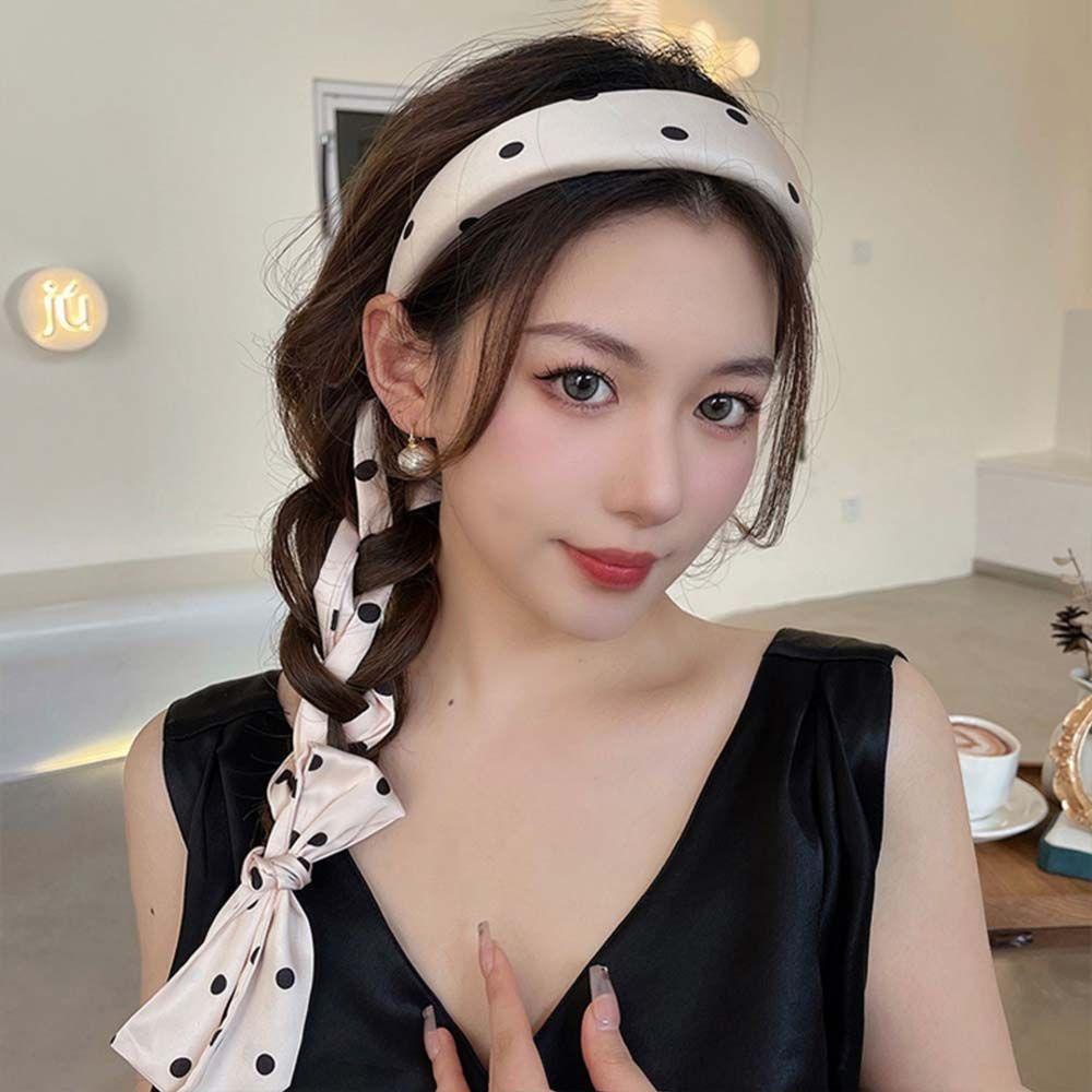 Băng Đô Cài Tóc Bằng Lụa Họa Tiết Chấm Bi Dễ Thương Thời Trang Mùa Hè Cho Nữ