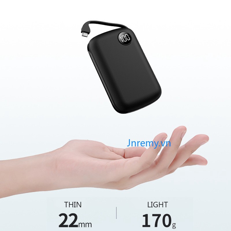 Mini Power Bank 10000mah Thin Digital Display 2.1A Fast Charging 2 In1 Built-in Line Portable Charger Powerbank