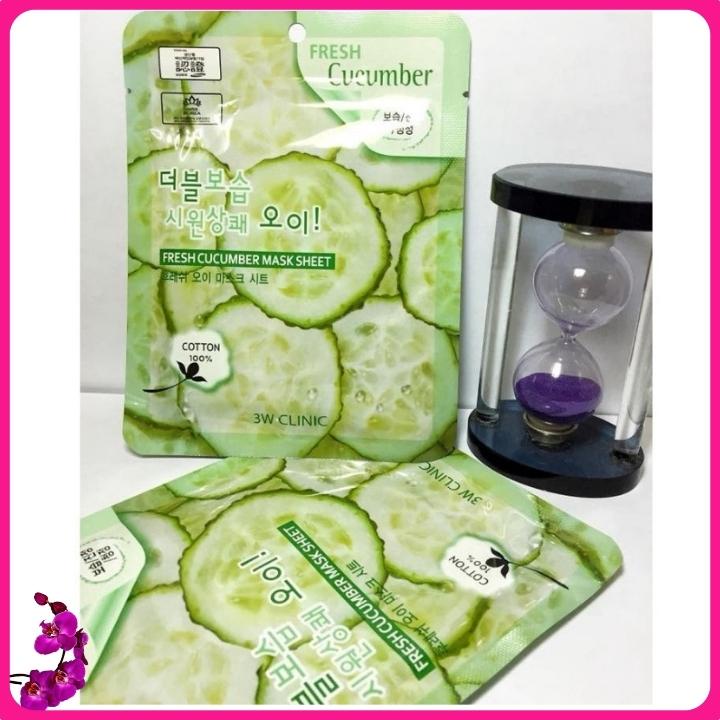10 Mặt nạ giấy dưỡng da thiên nhiên Dưa leo chuột Mỹ phẩm chính hãng Hàn Quốc 3W Clinic Fresh Cucumber Mask sheet