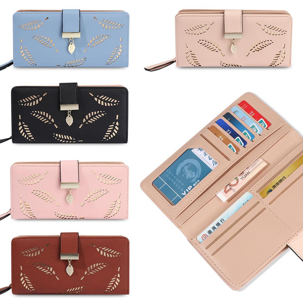 MIHAN1 Ví Da PU Dáng Dài Đa Năng In Họa Tiết Chiếc Lá Thời Trang Cho Nữ Giá Đỡ