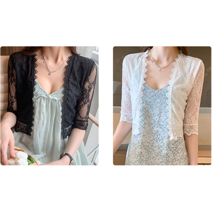 [Sẵn đủ size] Áo khoác ren viền hoa tay lỡ nhẹ nhàng
