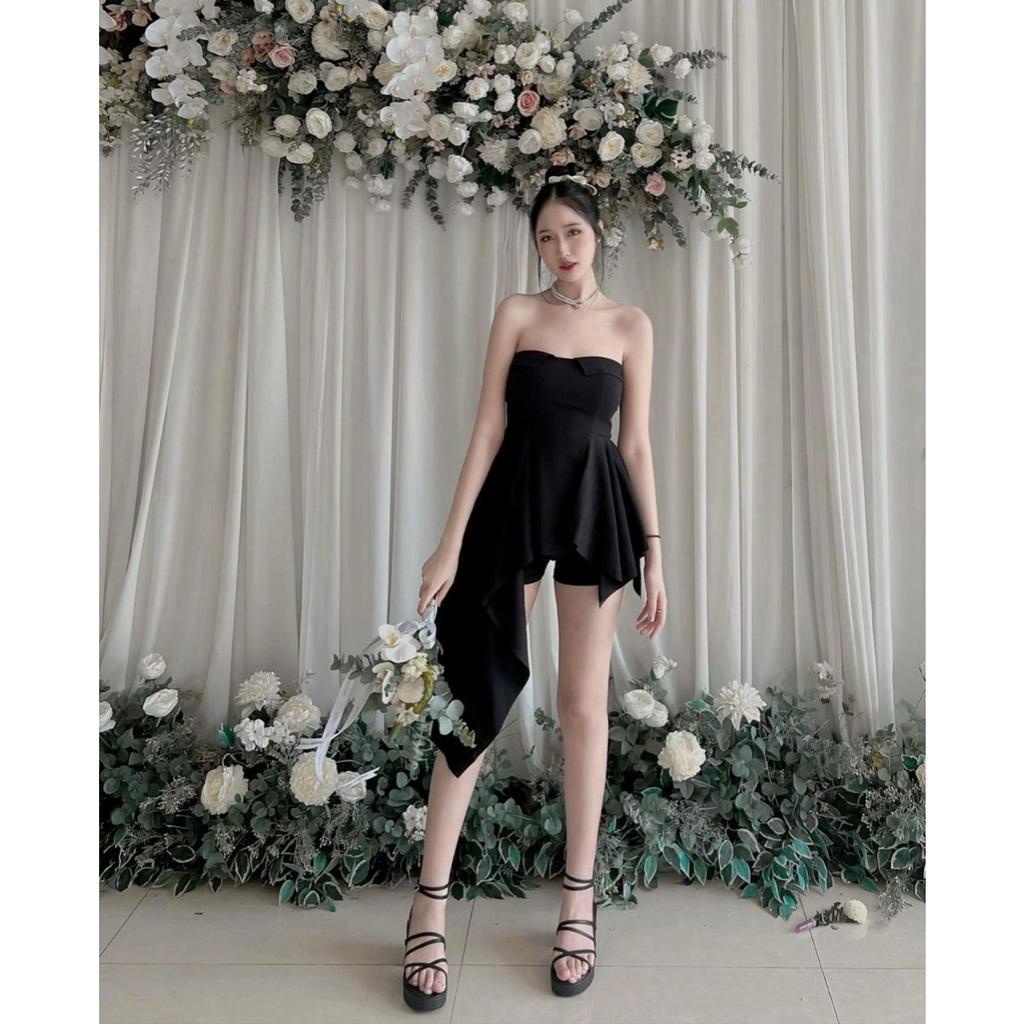 SET ÁO ỐNG LẬT CÚP NGỰC ĐEN TÀ NHỌN + QUẦN SHORT ĐEN (TH)