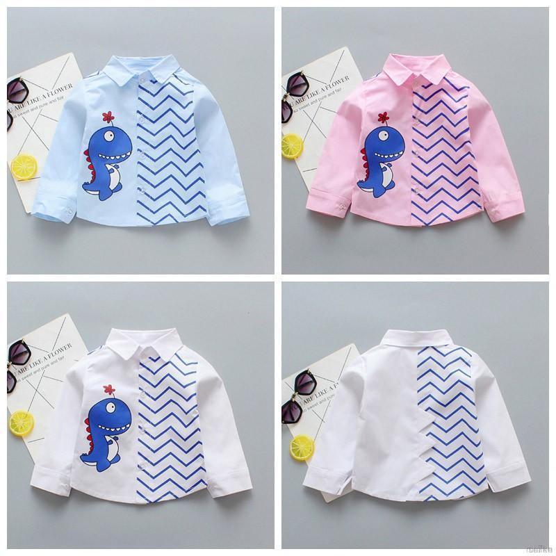 ruiaike  Baby Boys Button Down Lapel Shirts Long Sleeve Cartoon Dinosaur T-Shirts Kids Casual Tee Shirt