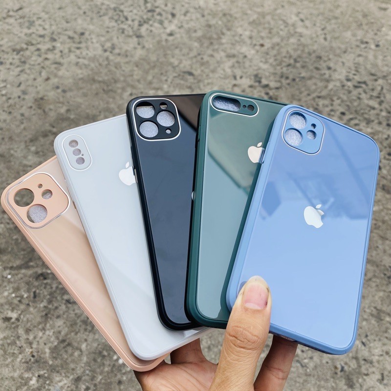 Ốp Kính Iphone 💖 𝘍𝘳𝘦𝘦𝘴𝘩𝘪𝘱 💖 Ốp Kính Viền Vuông Chống Bẩn Độ Iphone 12 Dành Cho Iphone 6 Đến 12 Pro Max