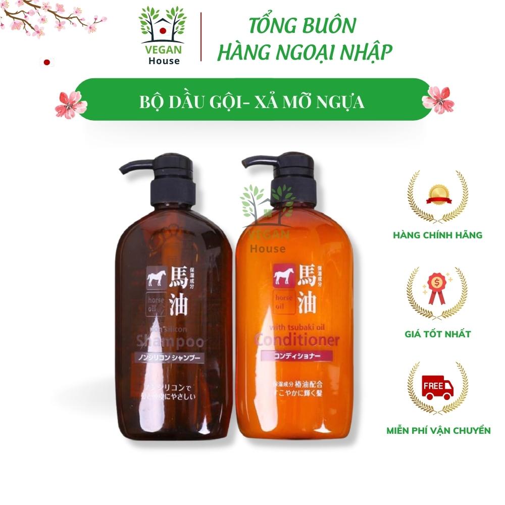 Bộ dầu gội xả mỡ ngựa Horse Oil dưỡng tóc, ngăn tóc gãy rụng Nhật Bản 600ml
