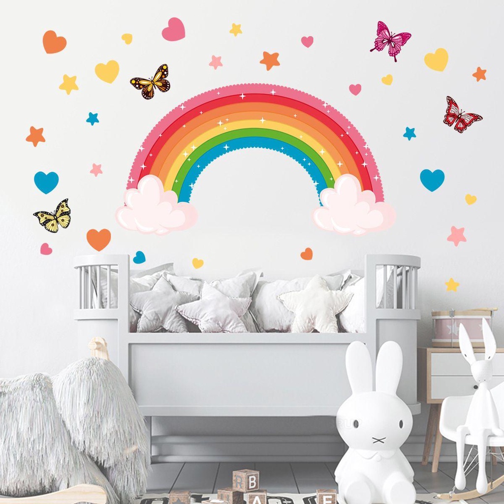 Sticker Dán Tường Chống Thấm Nước Họa Tiết Cầu Vồng Dùng Trang Trí Phòng Cho Trẻ Nhỏ
