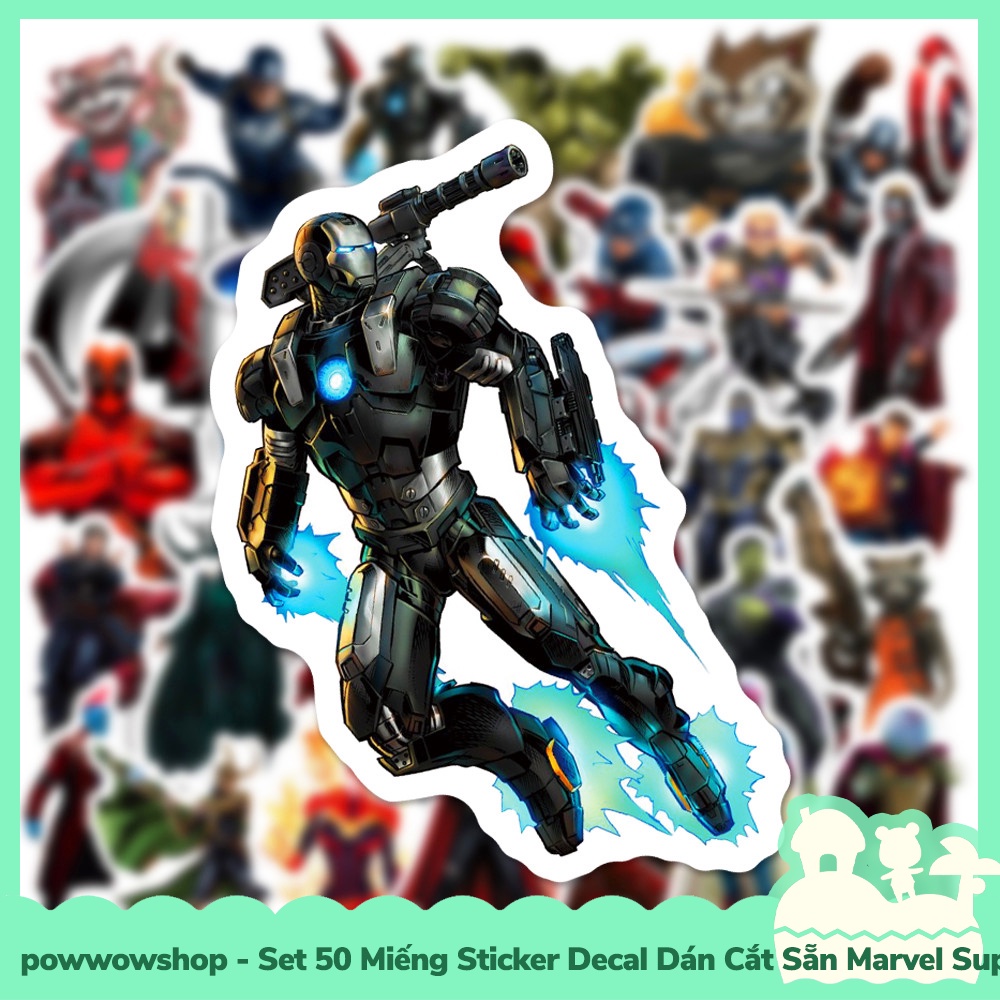 [Sẵn VN - Hỏa Tốc] Set 50 Miếng Sticker Decal Cắt Sẵn DIY Dán Trang Trí Vật Dụng Mẫu Marvel Superheroes Avenger Power