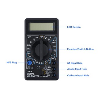 DT838 LCD Digital Multimeter AC DC Tester Voltmeter Resistance Temperature Test