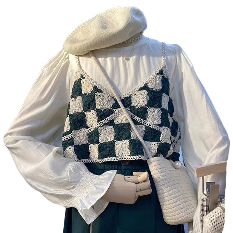 Áo Croptop Dệt Kim Hai Dây Cổ Chữ V Dáng Rộng In Họa Tiết Hoa Thời Trang Mùa Thu Cho Nữ