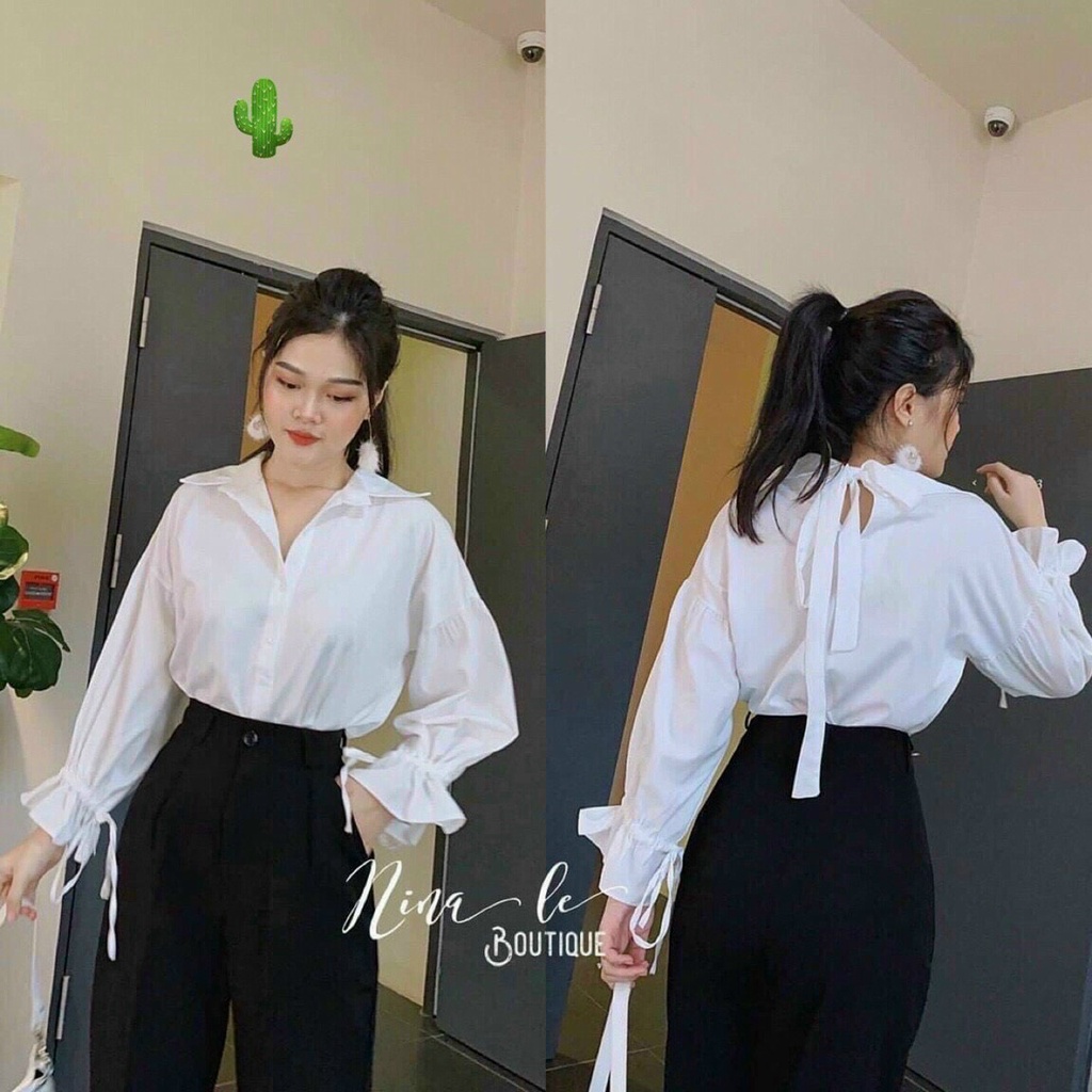 Áo sơ mi form rộng tay bồng cột nơ sau cổ cực xinh , chất kate lụa mềm mịn mát