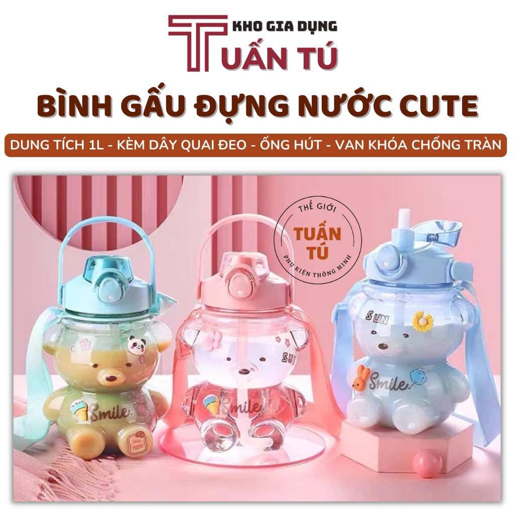 Bình gấu đựng nước siêu xinh tặng kèm sticker ngẫu nhiên - Tuấn Tú Office Store