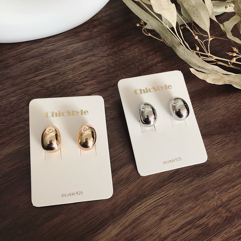 Bông Tai Mạ Bạc 925 Hình Bán Nguyệt / Giọt Nước Đơn Giản Dễ Phối Đồ Phong Cách Hàn Quốc