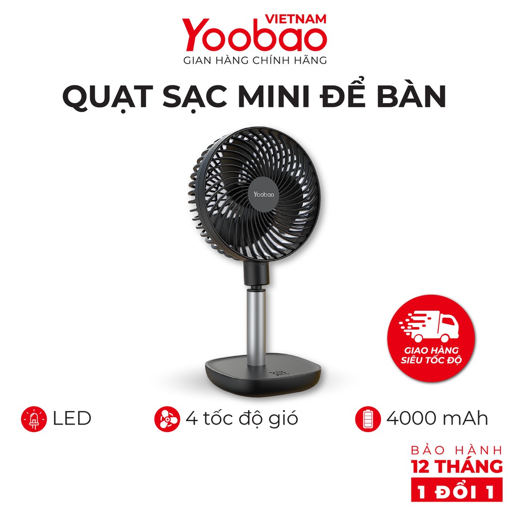 Quạt sạc mini để bàn YOOBAO F1 4000mAh - 4 Chế độ gió - Hàng chính hãng - Bảo hành 12 tháng 1 đổi 1