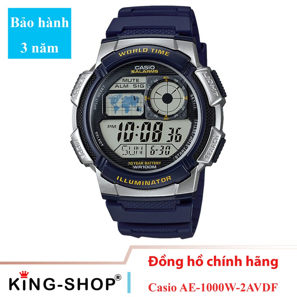 Đồng hồ nam Casio Standard thể thao, điện tử giá rẻ - Dây nhựa, chống nước 10ATM (AE-1000W-2AVDF)