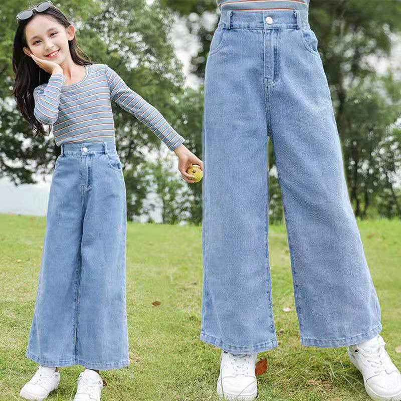 Quần Jeans Dài Ống Rộng Thời Trang Đáng Yêu Xinh Xắn Cho Bé Gái