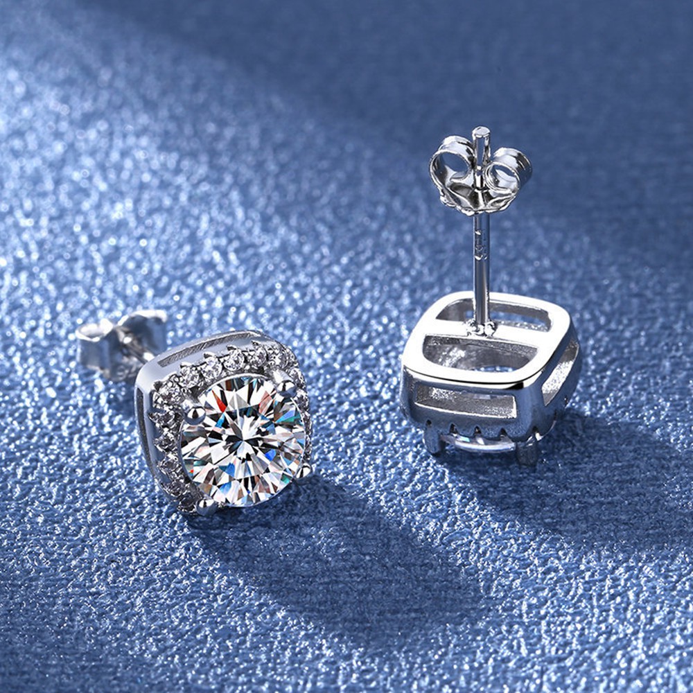 Đôi khuyên tai bạc 925 thời trang đính đá vuông tròn xinh xắn cho nữ