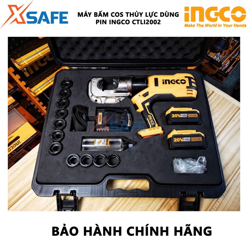 Máy ép cos thủy lực dùng pin INGCO CTLI2002 điện áp 20V, lực ép 12KN, kèm 2 pin Lithium-Ion 20V/4.0Ah
