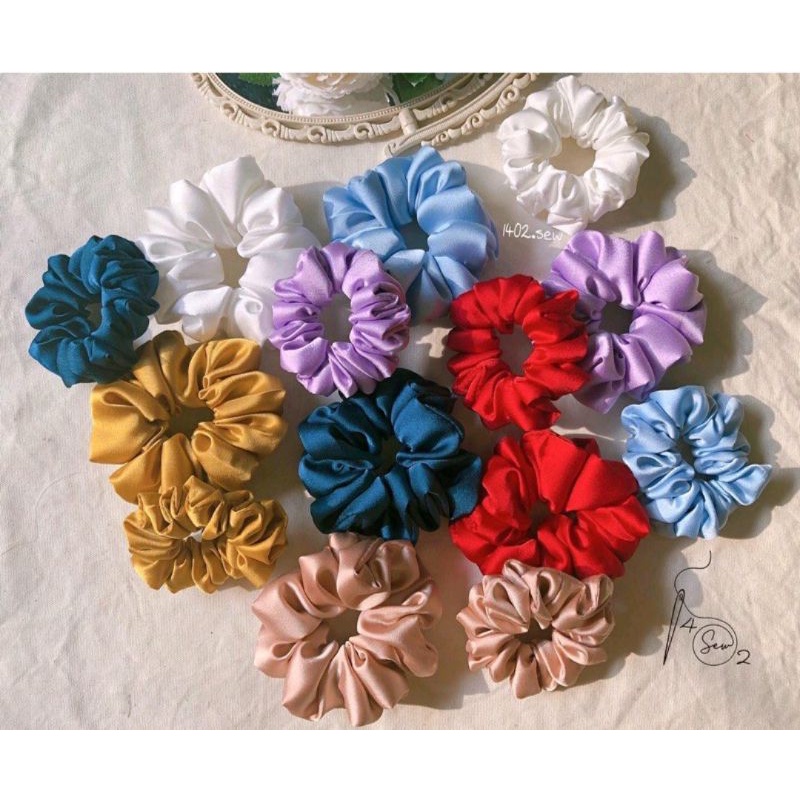 Dây Cột Tóc Scrunchies Lụa Satin CAO CẤP size to,nhún nhiều phong cách Hàn Quốc cho nữ