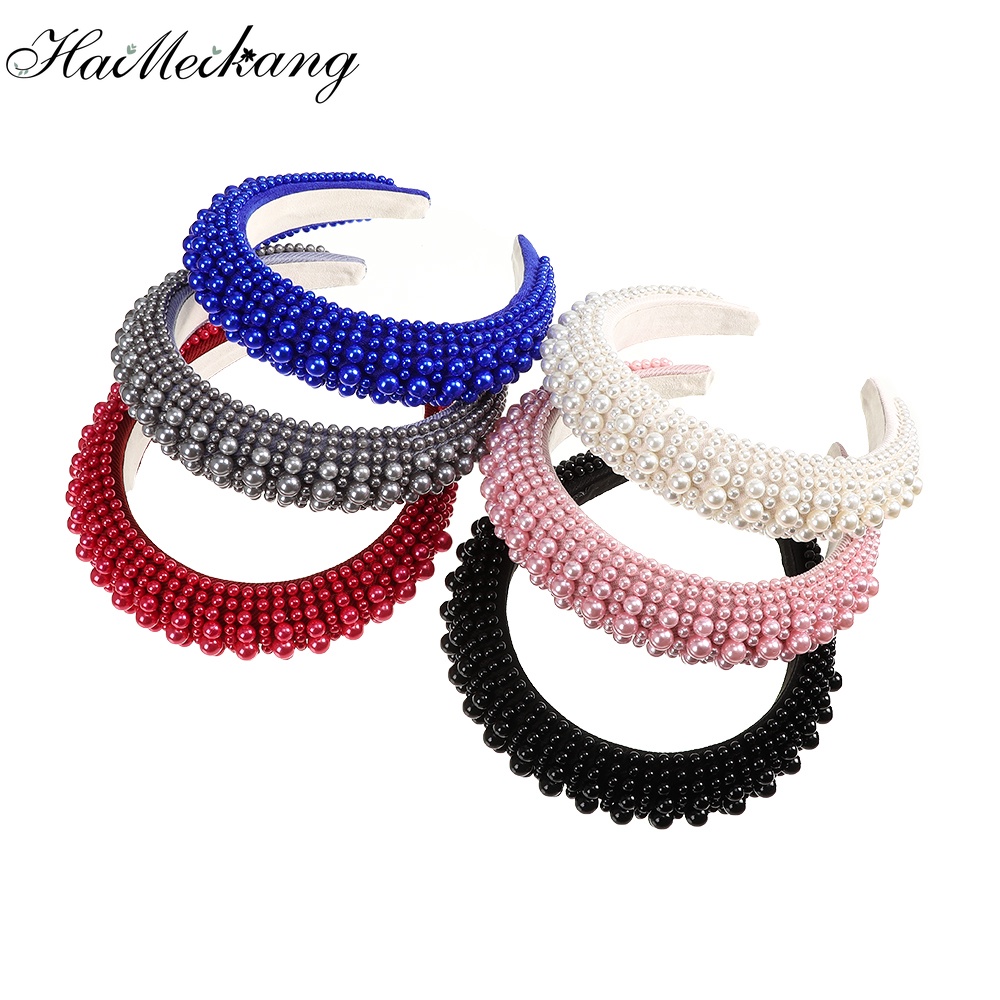 Băng đô Haimeikang bọt biển bản rộng đính ngọc trai giả thời trang đi tiệc dành cho nữ